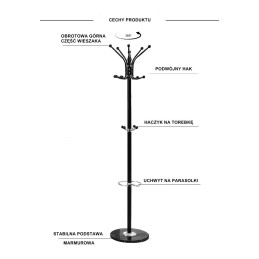 Wieszak na ubrania stojący podłogowy biały podstawa marmur