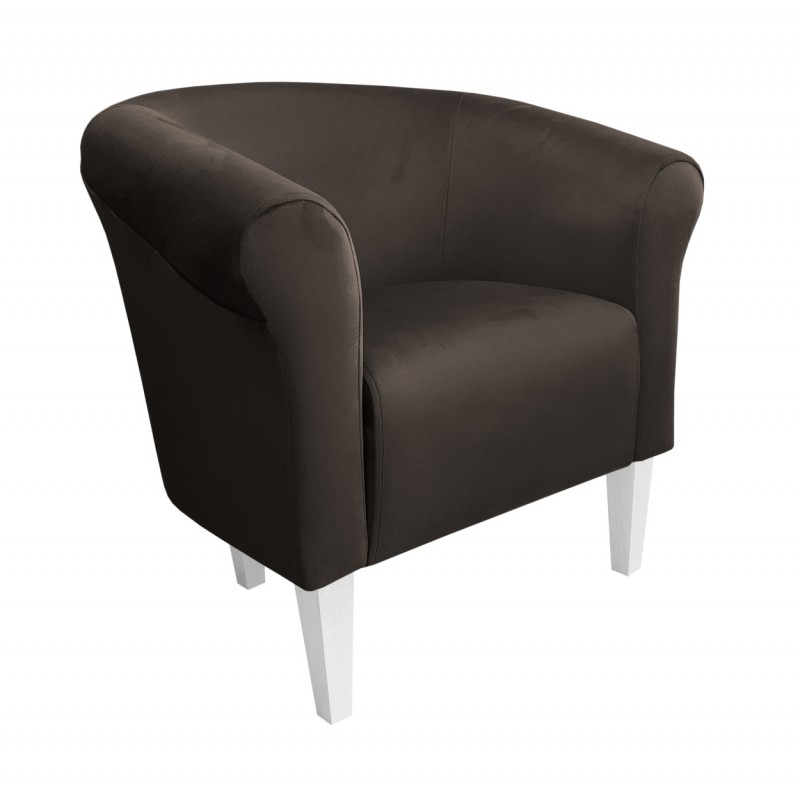 Fotel Milo nogi 20cm biały - tkanina Magic Velvet brąz