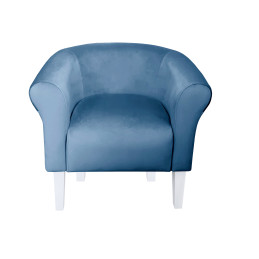 Fotel Milo niebieski z białymi nogami 20 cm