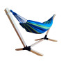 Hamak dwuosobowy na drewnianym stelażu niebieski