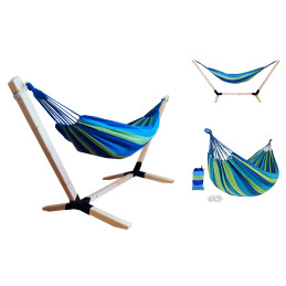 Hamak z drewnianym stelażem ogrodowy dwuosobowy stelaż do hamaka POLSKI + GRATIS