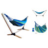 Hamak dwuosobowy na drewnianym stelażu niebieski