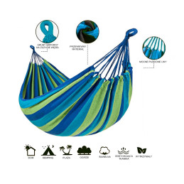 Hamak dwuosobowy na drewnianym stelażu niebieski