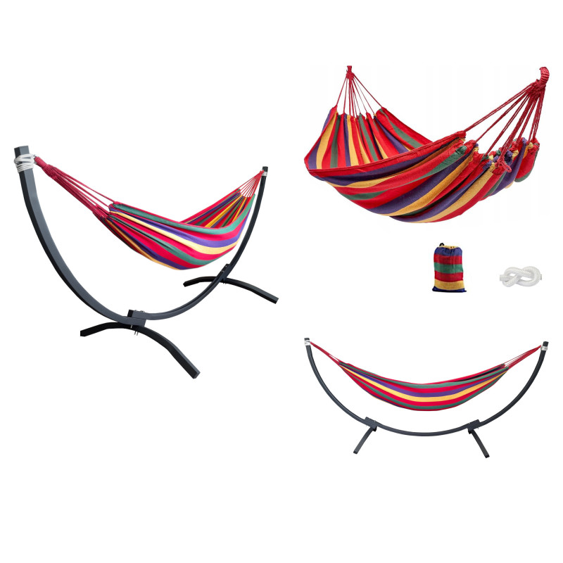 Hamak z metalowym stelażem ogrodowy dwuosobowy czerwony stelaż do hamaka POLSKI