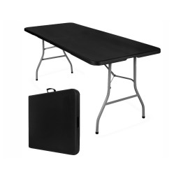 Zestaw mebli cateringowych stół + 2 ławki składany do ogrodu prostokątny tworzywo sztuczne kolor czarny