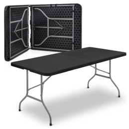 Zestaw mebli cateringowych stół + 2 ławki składany do ogrodu prostokątny tworzywo sztuczne kolor czarny