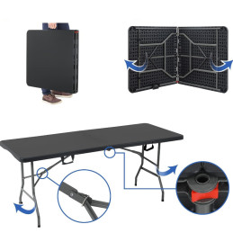 Zestaw mebli cateringowych stół + 2 ławki składany do ogrodu prostokątny tworzywo sztuczne kolor czarny