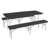 Zestaw mebli cateringowych stół + 2 ławki składany do ogrodu prostokątny tworzywo sztuczne kolor czarny