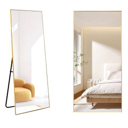 Wolnostojące lustro podłogowe złote pełnowymiarowe 165x50 do przedpokoju salonu