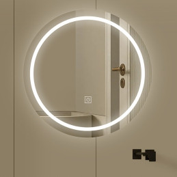 LUSTRO OKRĄGŁE LED FI60cm WŁĄCZNIK DOTYKOWY PIASKOWANE ŁAZIENKOWE Z PODŚWIETLENIEM