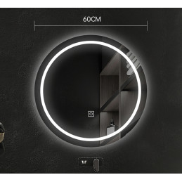 Lustro LED okrągłe 60 cm z podświetleniem i dotykowym włącznikiem