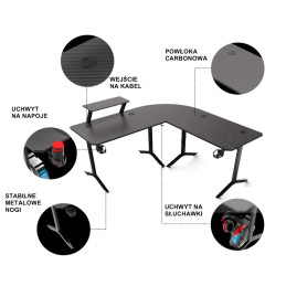 Biurko Gamingowe Komputerowe Narożne dla gracza Carbon