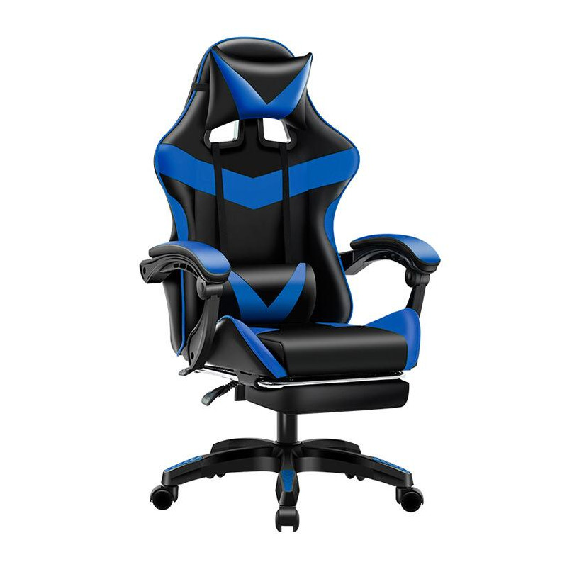 Fotel gamingowy Games niebieski/czarny z masażem i podnóżkiem