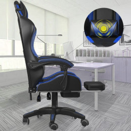 Fotel gamingowy Games niebieski/czarny z masażem i podnóżkiem