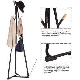 Wieszak LOFT czarny z elementami drewna buk