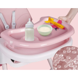 Różowe tapicerowane krzesełko do karmienia dzieci