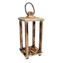 Lampion drewniany latarnia 40cm - opalany z uchwytem i nóżkami