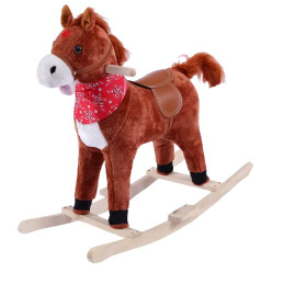 Brązowy konik na biegunach z ruchomym ogonem i dźwiękiem