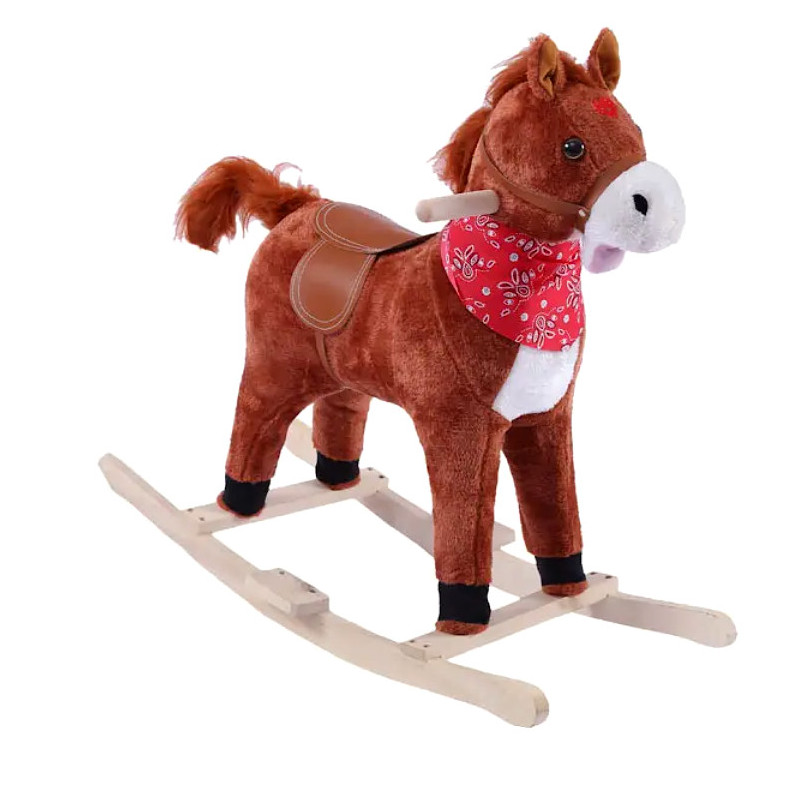 Brązowy konik na biegunach z ruchomym ogonem i dźwiękiem