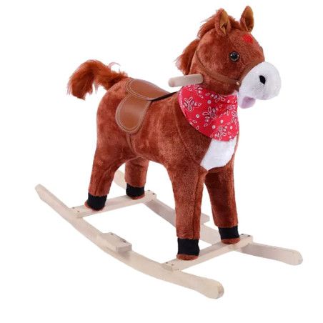 Brązowy konik na biegunach z ruchomym ogonem i dźwiękiem