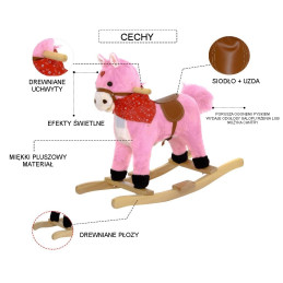 Brązowy konik na biegunach z ruchomym ogonem i dźwiękiem