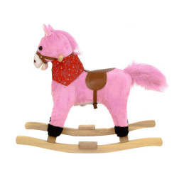 Konik Różowy Koń na biegunach rży + ruchomy ogon i pysk bujak