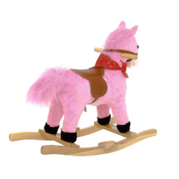 Konik Różowy Koń na biegunach rży + ruchomy ogon i pysk bujak