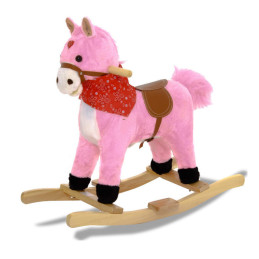 Konik Różowy Koń na biegunach rży + ruchomy ogon i pysk bujak