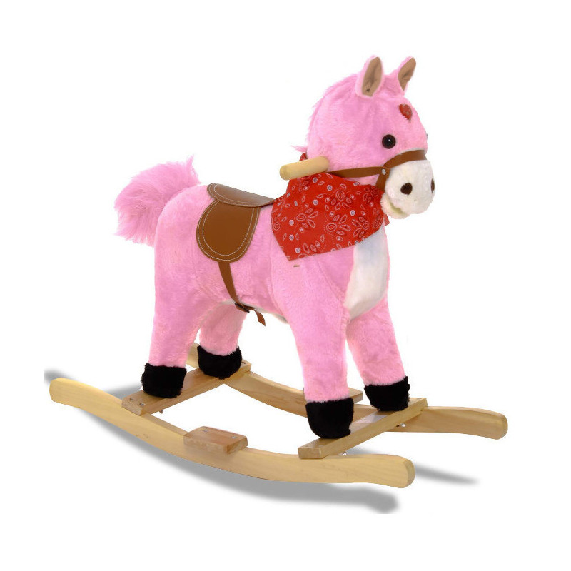 Konik Różowy Koń na biegunach rży + ruchomy ogon i pysk bujak