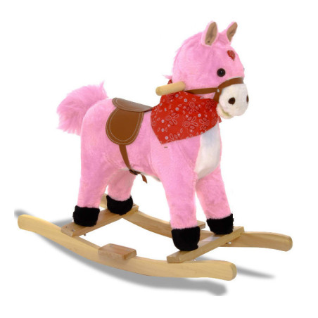 Konik Różowy Koń na biegunach rży + ruchomy ogon i pysk bujak