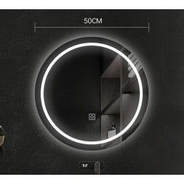 LUSTRO OKRĄGŁE LED FI50cm WZÓR  J02 WŁĄCZNIK DOTYKOWY PIASKOWANE ŁAZIENKOWE Z PODŚWIETLENIEM