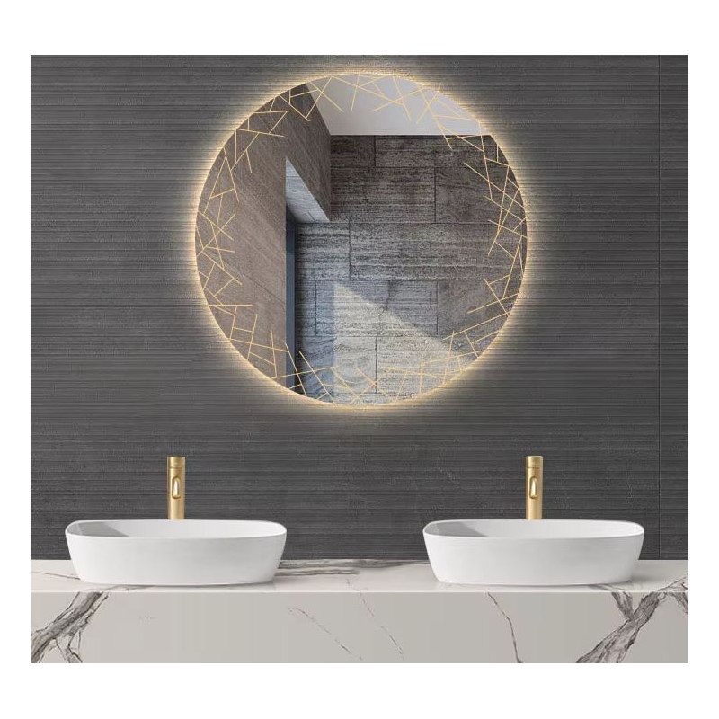 LUSTRO OKRĄGŁE LED FI50cm WZÓR  J02 WŁĄCZNIK DOTYKOWY PIASKOWANE ŁAZIENKOWE Z PODŚWIETLENIEM