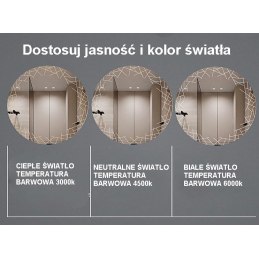 LUSTRO OKRĄGŁE LED FI50cm WZÓR  J02 WŁĄCZNIK DOTYKOWY PIASKOWANE ŁAZIENKOWE Z PODŚWIETLENIEM