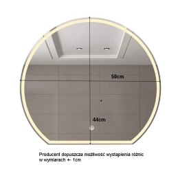 LUSTRO LED FI50cm WŁĄCZNIK DOTYKOWY PIASKOWANE ŁAZIENKOWE Z PODŚWIETLENIEM