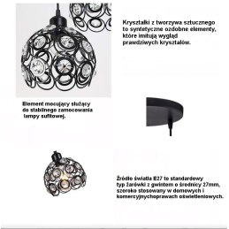 Lampa sufitowa AT10-3SZ-Black z ażurowymi kloszami i kryształkami