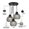 Lampa sufitowa AT10-3SZ-Black z ażurowymi kloszami i kryształkami