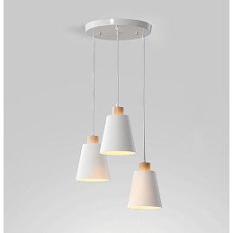 Lampa sufitowa metalowa klosz lite drewno wisząca AT25-3SZ-White