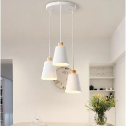 Lampa sufitowa metalowa klosz lite drewno wisząca AT25-3SZ-White
