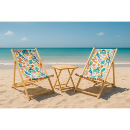 Wakacyjna Strefa Komfortu – 2 Leżaki z Drewnianym Stolikiem składanym BOHO