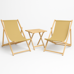 copy of Wakacyjna Strefa Komfortu – 2 Leżaki z Drewnianym Stolikiem składanym BOHO