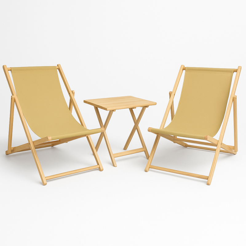 copy of Wakacyjna Strefa Komfortu – 2 Leżaki z Drewnianym Stolikiem składanym BOHO