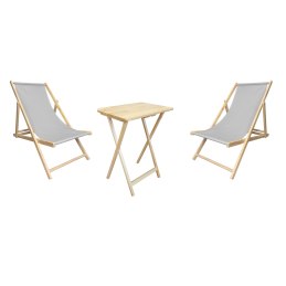 Wakacyjna Strefa Komfortu – 2 Leżaki z Drewnianym Stolikiem składanym Szary