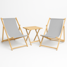 Wakacyjna Strefa Komfortu – 2 Leżaki z Drewnianym Stolikiem składanym Szary