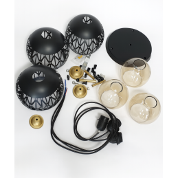 Lampa sufitowa loft AT16-3SZ-Black z bursztynowymi kloszami