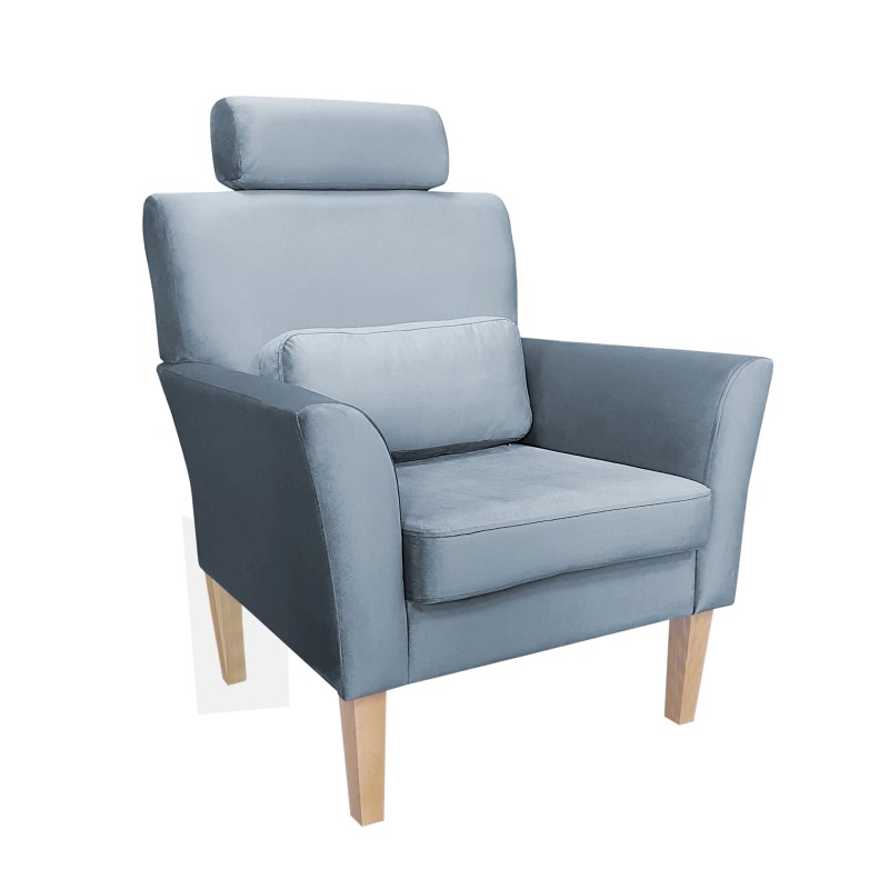 Fotel DENVER - welur, drewniane nogi, regulowany zagłówek