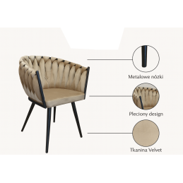Krzesło ROSA welur plecione na czarnych nogach