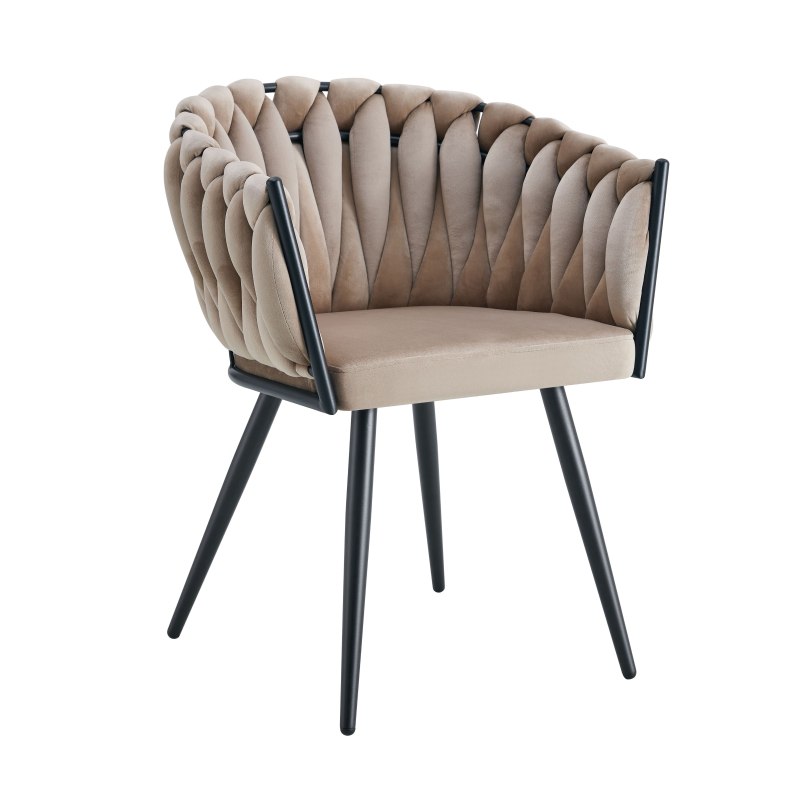 Krzesło ROSA welur plecione na czarnych nogach