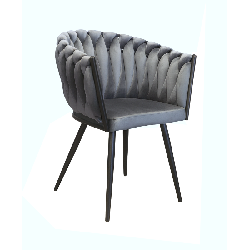 Krzesło ROSA welur plecione na czarnych nogach