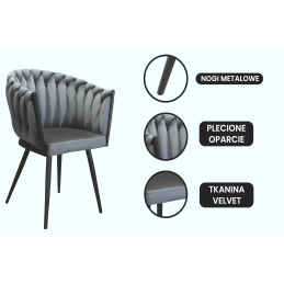 Krzesło ROSA welur plecione na czarnych nogach