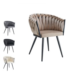 Krzesło ROSA welur plecione na czarnych nogach